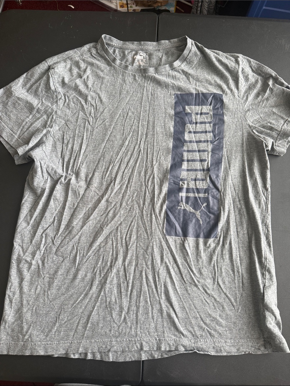 Puma Gray Short-Sleeve Tee with Navy Vertical Logo
